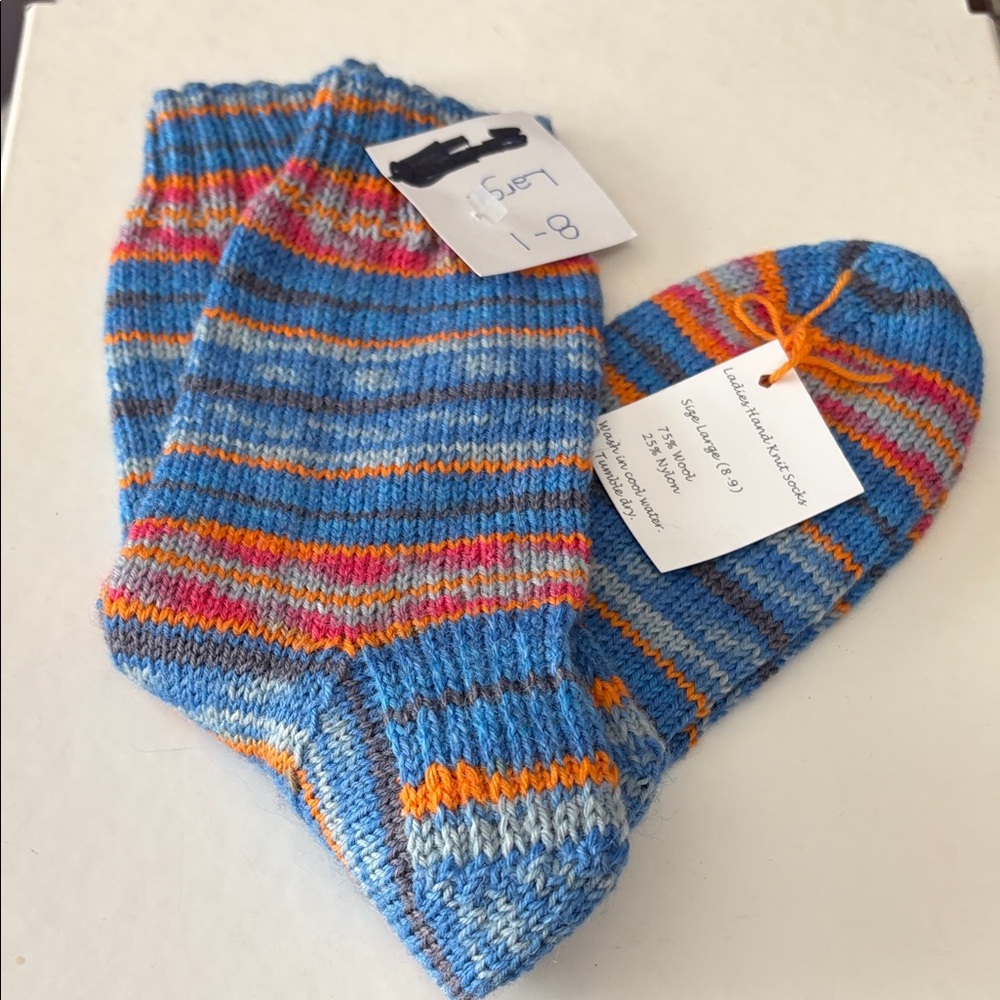 Hand knitted Colorful Striped Wool blend Socks from Newfoundland